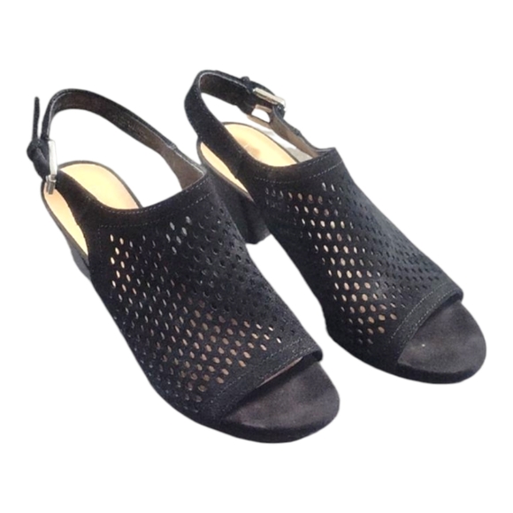 Franco Sarto - Black Monoco Perforated Dress Sandals - Size 8 - Picture 1 of 11